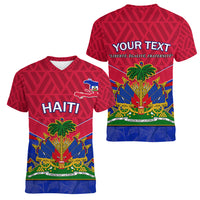 Custom Haiti Women V Neck T Shirt Ayiti Coat Of Arms With Map TS06 - Wonder Print Shop