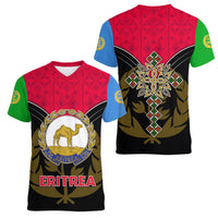 Eritrea Women V Neck T Shirt Coat Of Arms And Map With Cross TS06 - Wonder Print Shop