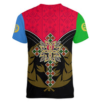 Eritrea Women V Neck T Shirt Coat Of Arms And Map With Cross TS06 - Wonder Print Shop