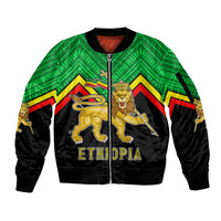 Ethiopia Sleeve Zip Bomber Jacket Coat Of Arms With Hand Drawn Pattern TS06 - Wonder Print Shop