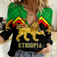 Ethiopia Women Casual Shirt Coat Of Arms With Hand Drawn Pattern TS06 - Wonder Print Shop