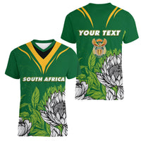 Personalised South Africa Women V Neck T Shirt King Protea With Flag TS06 - Wonder Print Shop