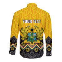 Personalised Ghana Long Sleeve Button Shirt Kente Pattern And Adinkra Pattern Mix Coat Of Arms TS06 - Wonder Print Shop