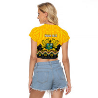 Personalised Ghana Raglan Cropped T Shirt Kente Pattern And Adinkra Pattern Mix Coat Of Arms TS06 - Wonder Print Shop