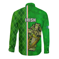 Ireland Long Sleeve Button Shirt Cross With Shamrock Simple Style TS06 - Wonder Print Shop