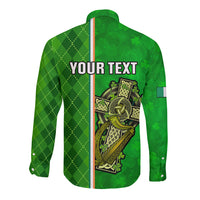 Personalised Ireland Long Sleeve Button Shirt Cross With Shamrock Simple Style TS06 - Wonder Print Shop