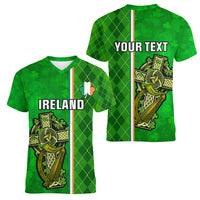 Personalised Ireland Women V Neck T Shirt Cross With Shamrock Simple Style TS06 - Wonder Print Shop