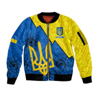Personalised Ukraine Sleeve Zip Bomber Jacket Sunflower With Ukraine Folk Patterns TS06 - Wonder Print Shop