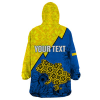 Personalised Ukraine Wearable Blanket Hoodie Sunflower With Ukraine Folk Patterns TS06 - Wonder Print Shop