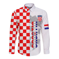 Personalised Croatia Long Sleeve Button Shirt Chessboard Mix Coat Of Arms TS06 - Wonder Print Shop