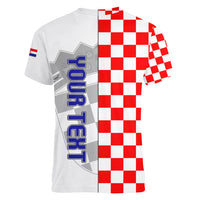 Personalised Croatia Women V Neck T Shirt Chessboard Mix Coat Of Arms TS06 - Wonder Print Shop
