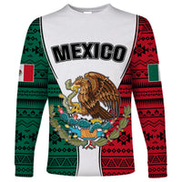 Mexico Long Sleeve Shirt Coat Of Arms With Mexican Aztec Pattern TS06 - Wonder Print Shop