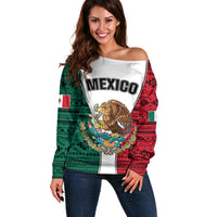 Mexico Off Shoulder Sweater Coat Of Arms With Mexican Aztec Pattern TS06 - Wonder Print Shop
