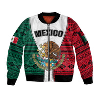 Mexico Sleeve Zip Bomber Jacket Coat Of Arms With Mexican Aztec Pattern TS06 - Wonder Print Shop