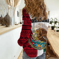 Mexico Women Casual Shirt Coat Of Arms With Mexican Aztec Pattern TS06 - Wonder Print Shop