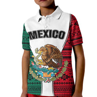 Personlised Mexico Kid Polo Shirt Coat Of Arms With Mexican Aztec Pattern TS06 - Wonder Print Shop