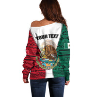 Personlised Mexico Off Shoulder Sweater Coat Of Arms With Mexican Aztec Pattern TS06 - Wonder Print Shop
