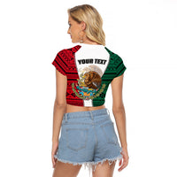 Personlised Mexico Raglan Cropped T Shirt Coat Of Arms With Mexican Aztec Pattern TS06 - Wonder Print Shop