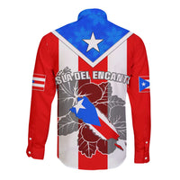 Puerto Rico Long Sleeve Button Shirt Coqui Frog Mix Flor de Maga TS06