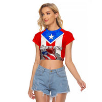 Puerto Rico Raglan Cropped T Shirt Coqui Frog Mix Flor de Maga TS06
