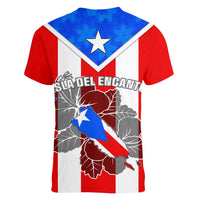 Puerto Rico Women V Neck T Shirt Coqui Frog Mix Flor de Maga TS06