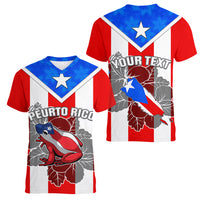 Custom Puerto Rico Women V Neck T Shirt Coqui Frog Mix Flor de Maga TS06 - Wonder Print Shop