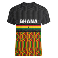 Ghana Women V Neck T Shirt Kente Pattern With Coat Of Arms TS06 - Wonder Print Shop