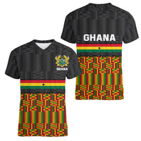 Ghana Women V Neck T Shirt Kente Pattern With Coat Of Arms TS06 - Wonder Print Shop