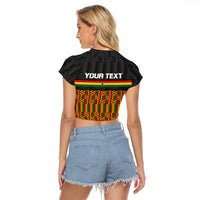 Custom Ghana Raglan Cropped T Shirt Kente Pattern With Coat Of Arms TS06 - Wonder Print Shop