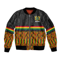 Custom Ghana Sleeve Zip Bomber Jacket Kente Pattern With Coat Of Arms TS06 - Wonder Print Shop