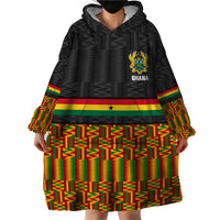 Custom Ghana Wearable Blanket Hoodie Kente Pattern With Coat Of Arms TS06 - Wonder Print Shop