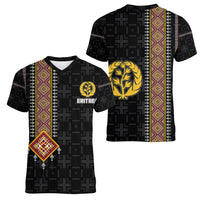 Eritrea Women V Neck T Shirt Habesha With African Pattern TS06 - Wonder Print Shop