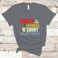 Charcoal crewneck T-shirt with Lucky Fishing Shirt Do Not Wash fish graphic