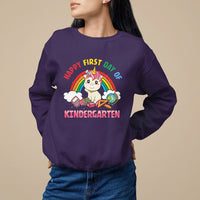 Back to school Sweatshirt Happy First Day of Kindergarten Shirt, Unicorn Raibow Coloful Oufit, Gift for Teachers, Kindergarten Teacher TS08 - Wonder Print Shop