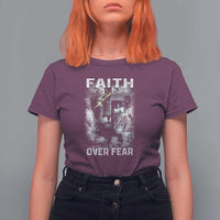 Christian T Shirt For Women Faith Over Fear Jesus Lion - Wonder Print Shop