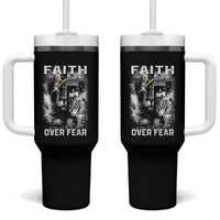 Christian Tumbler With Handle Faith Over Fear Jesus Lion