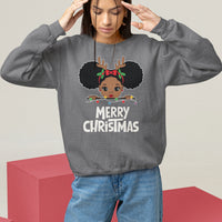 Christmas Mrs. Claus Peeking Santa African American Sweatshirt - Wonder Print Shop