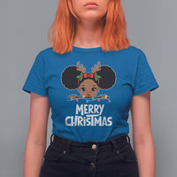 Christmas Mrs. Claus Peeking Santa African American T Shirt For Women - Wonder Print Shop