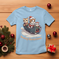 Cat Sleigh Meowy Christmas Holiday Santa Hat T Shirt - Wonder Print Shop