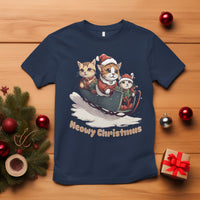 Cat Sleigh Meowy Christmas Holiday Santa Hat T Shirt - Wonder Print Shop