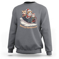 Cat Sleigh Meowy Christmas Holiday Santa Hat Sweatshirt - Wonder Print Shop