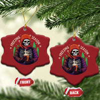 Funny Xmas Christmas Ornament Freezing Season Skeleton Chillin' Hot Cocoa - Wonder Print Shop