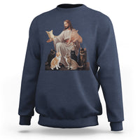 Jesus Hugs Cats Funny Christian Cat Lover Sweatshirt - Wonder Print Shop