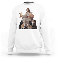 Jesus Hugs Cats Funny Christian Cat Lover Sweatshirt - Wonder Print Shop