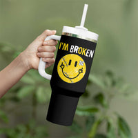Mental Health Tumbler With Handle I'm Broken I'm Ok Invisible Illness Funny Fxxk Emotion Face