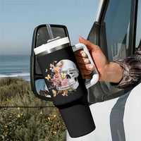 Mental Health Tumbler With Handle Good Energy Is Contagious Skull Flowers