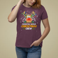 Pediatric Nurse Christmas Crew Cute Reindeer Light T Shirt For Women - Wonder Print Shop