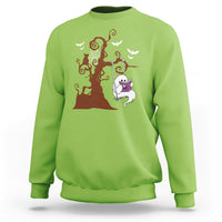 Halloween Bookaholic Sweatshirt Cute Ghost Swing Reading Book - Wonder Print Shop