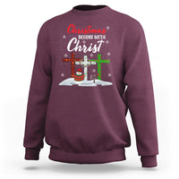 Christmas Begins With Christ Snowman Christian Cross Sweatshirt - Wonder Print Shop