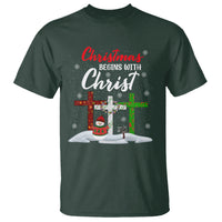 Christmas Begins With Christ Snowman Christian Cross T Shirt - Wonder Print Shop